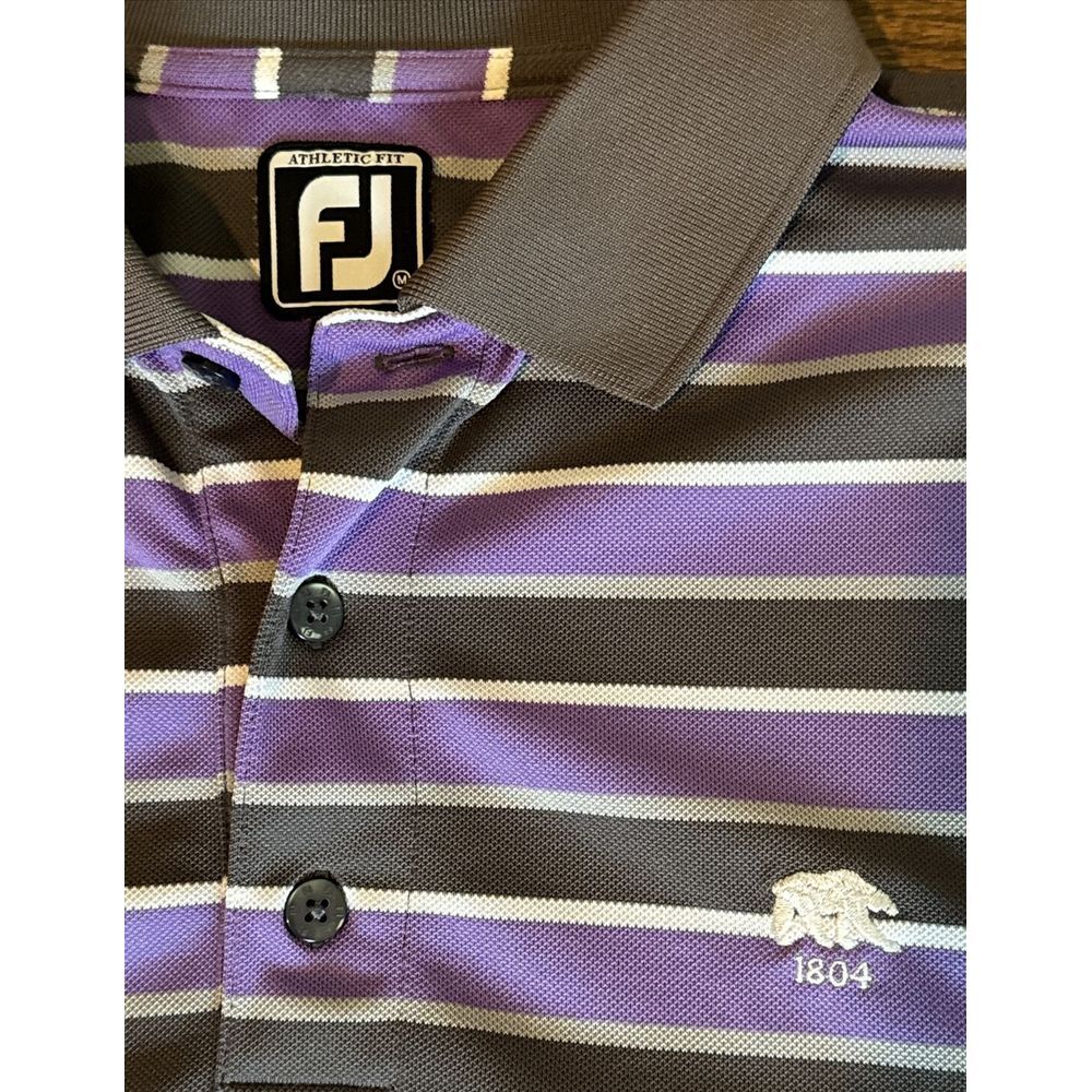 FootJoy Golf Shirt Mens Med Rancho San Marcos logo Purple Brown Stripes - Picture 3 of 11